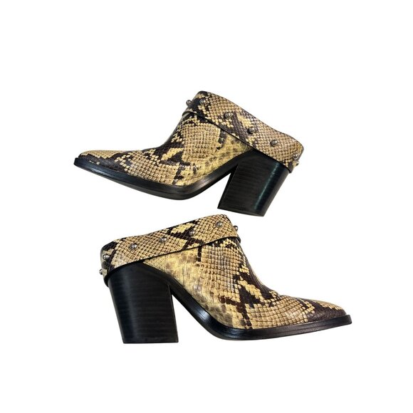 REBECCA MINKOFF Sallest Too Block Heel Mules Butter Exotic 8.5 Retail $198 - Picture 2 of 8
